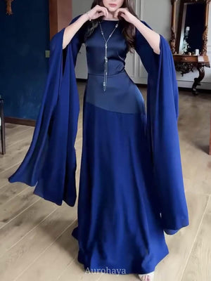 Aurohaya Round Neck Long Split Slit Sleeve Maxi Dress, DES104