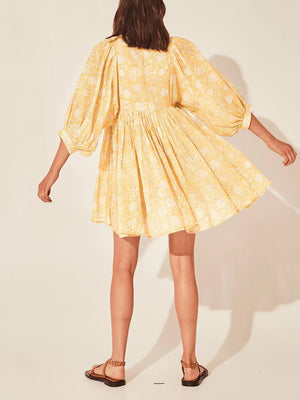 Aurohaya Vacation Retro Style Loose Printed Dress