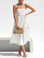 Aurohaya Contrast Color Trim Adjustable Straps Midi Dress White