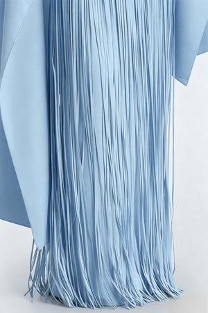Aurohaya Cayetana Sapphire Blue Fringe Maxi Dress with Cape Effect