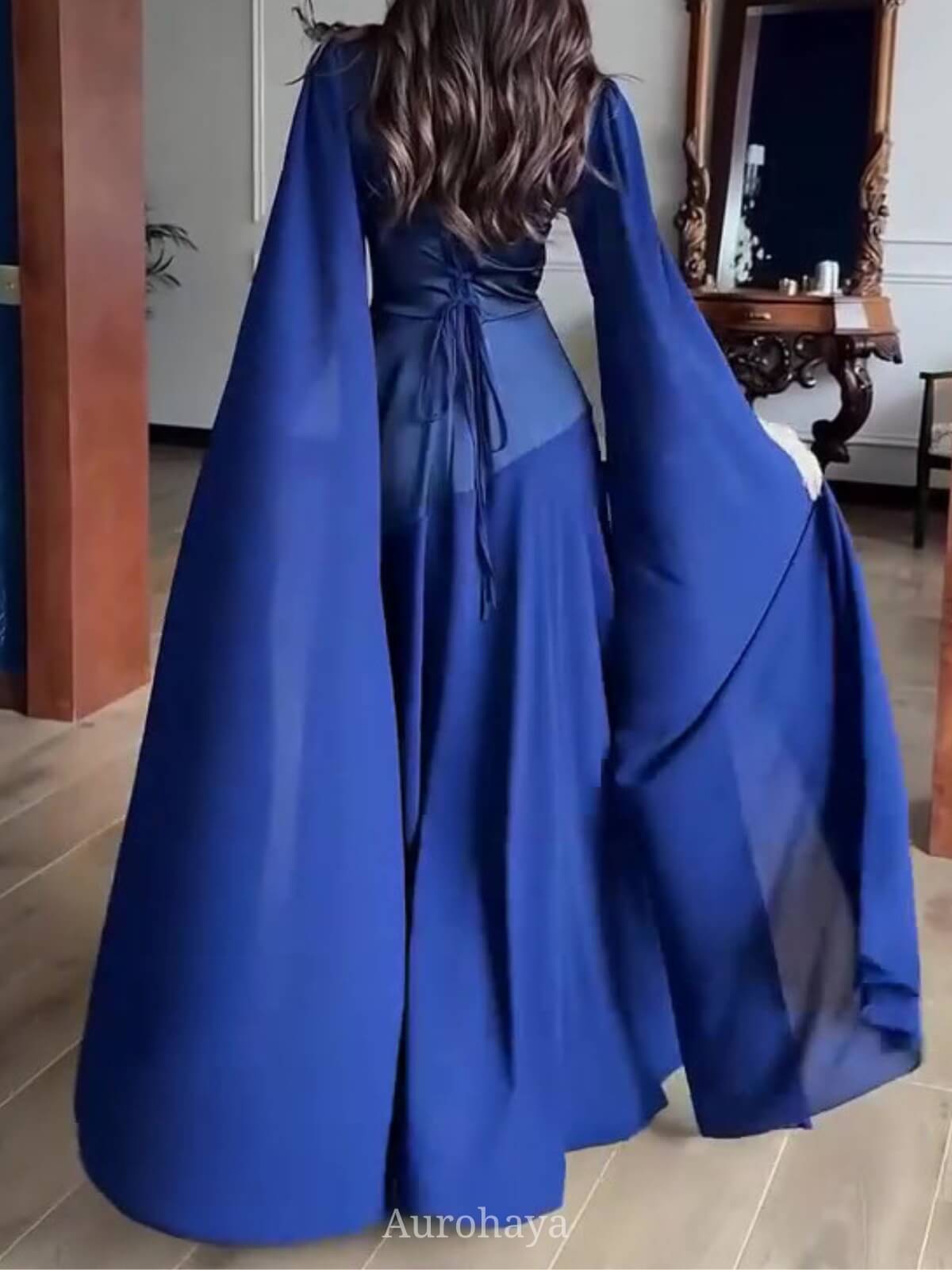 Round Neck Long Split Slit Sleeve Maxi Dress, DES104