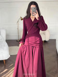 Chiffon Long Sleeve V-Neck Wrap Ruched Waist Maxi Dress
