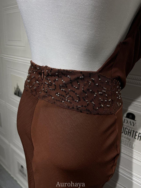 Aurohaya Camille Backless Sequin Satin Maxi Dress