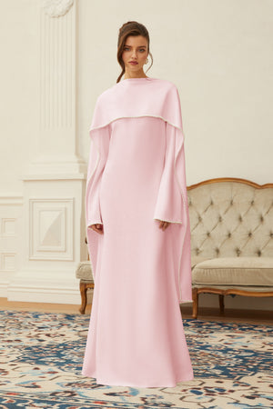 Aurohaya Piroska Pink Pearl Trim Shawl Detail Maxi Dress
