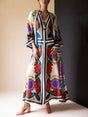 Aurohaya Unique Ethnic Floral Print Flowing Maxi Dress Multicolor