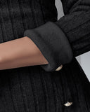 Polo V-Neck Long Sleeve Fleece Lined Bodycon Dress Slit Button Decor Ribbed Mini Dress