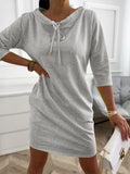 Stand Collar Drawstring Three Quarters Sleeve Casual Sweatshirt Dress