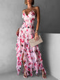 Aurohaya Fashionable Chiffon Printed Off-Shoulder Slit Maxi Dress White