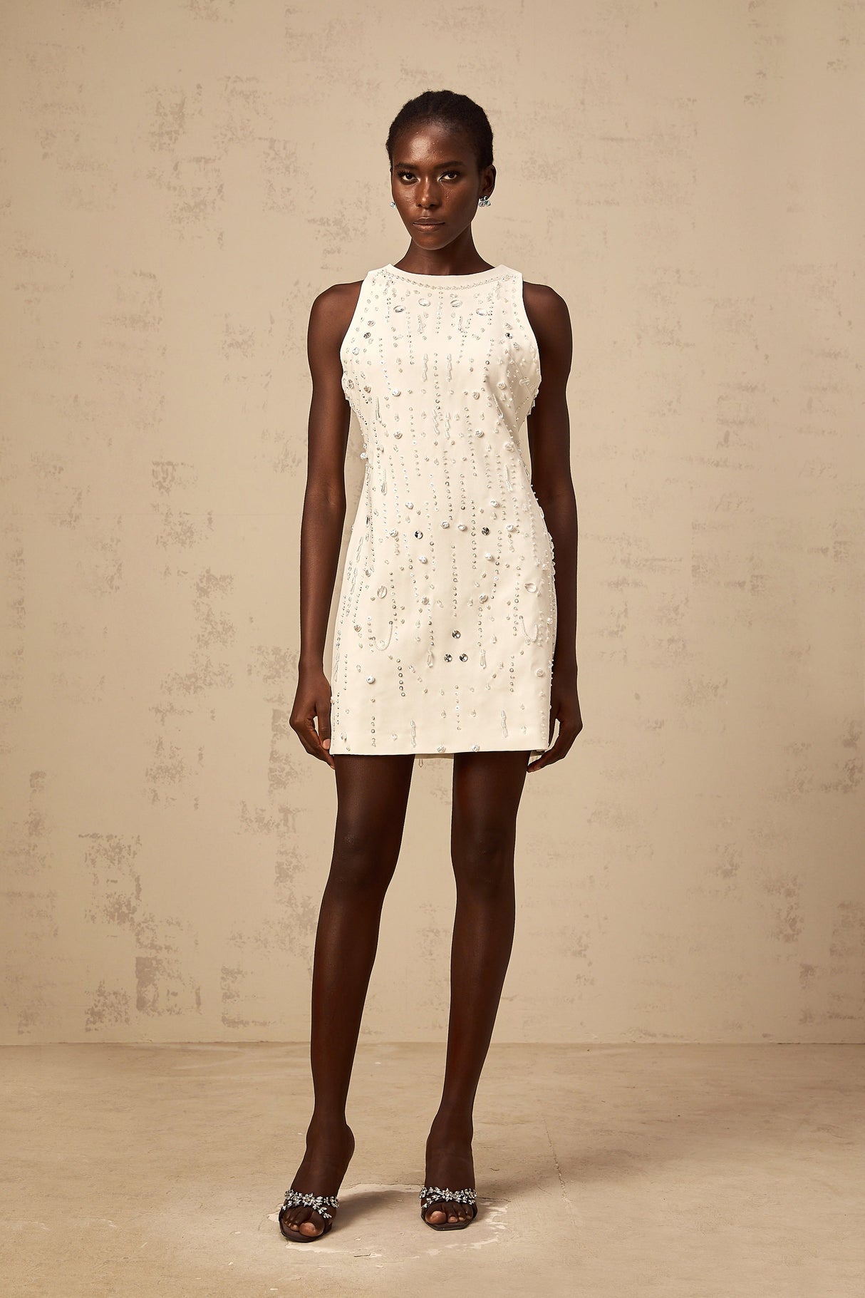 Aurohaya Flavie white A-line embellished mini dress