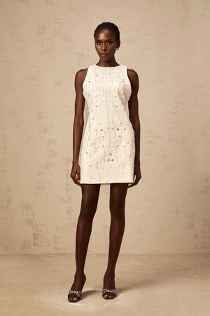 Aurohaya Flavie white A-line embellished mini dress