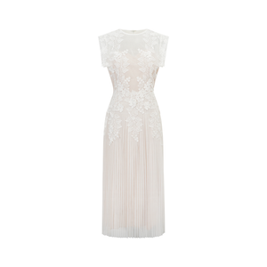 Aurohaya Annabelle Flower-appliqué Tulle Midi Dress (Without Belt)
