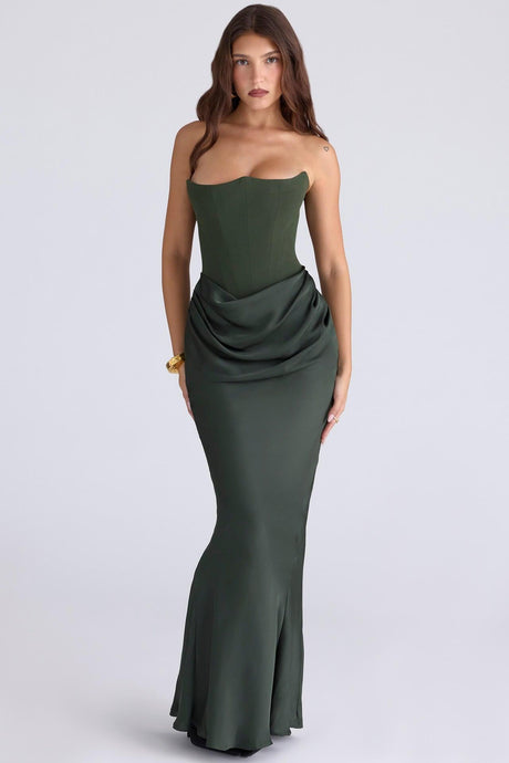 Aurohaya Vianne Off-Shoulder Corset Maxi Dress Emerald