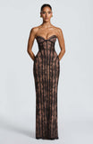 Aurohaya Constance Strapless Lace Maxi Dress Black