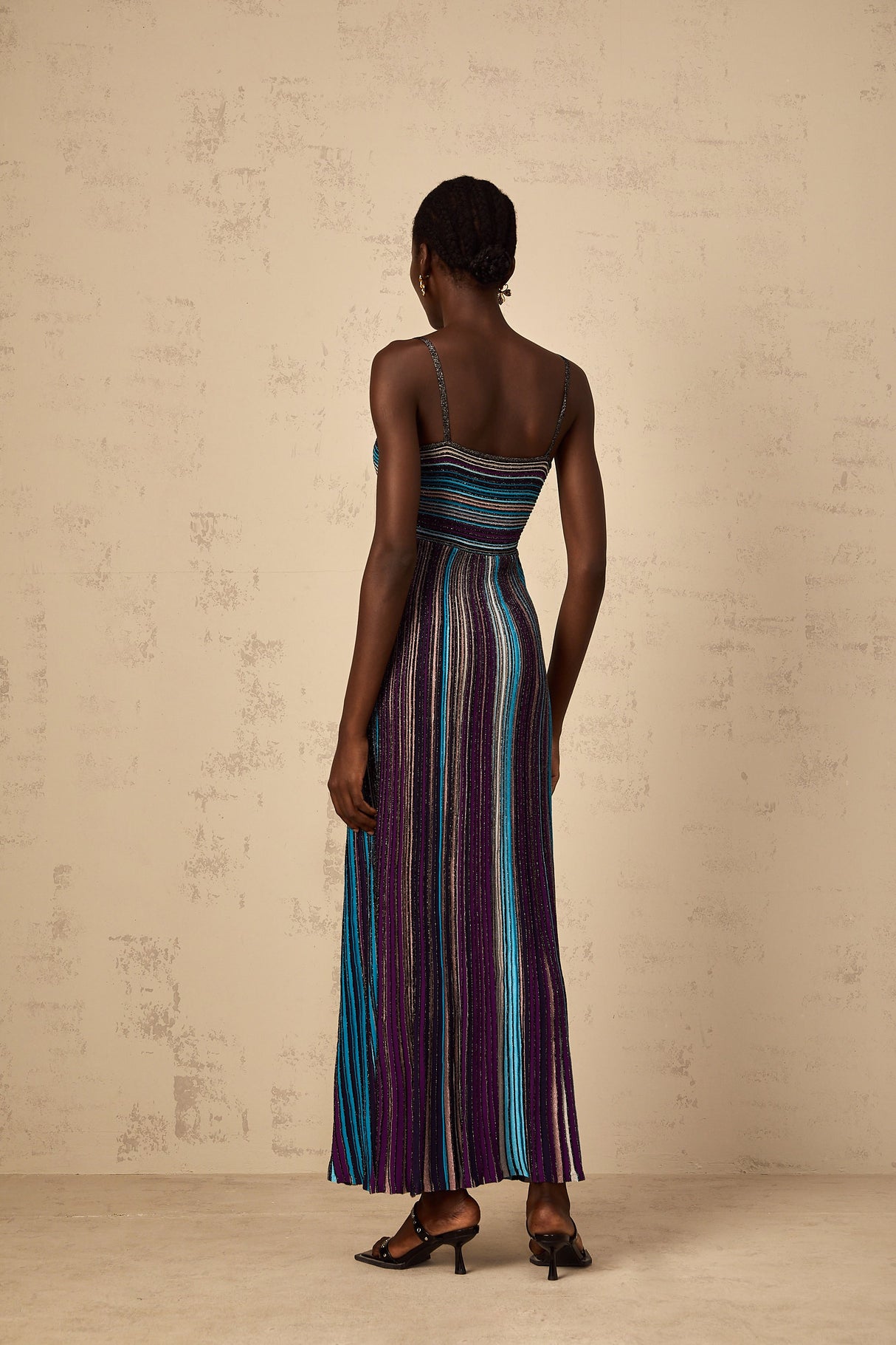 Aurohaya Bruyère Purple Sequin Striped Knit Maxi Dress