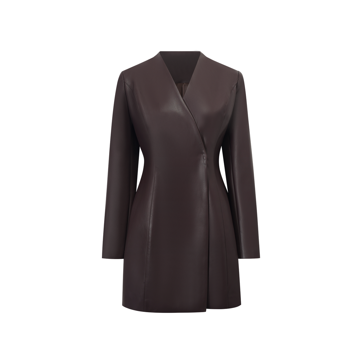 Aurohaya Solange Brown Leather Mini Blazer Dress