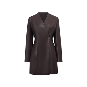 Aurohaya Solange Brown Leather Mini Blazer Dress