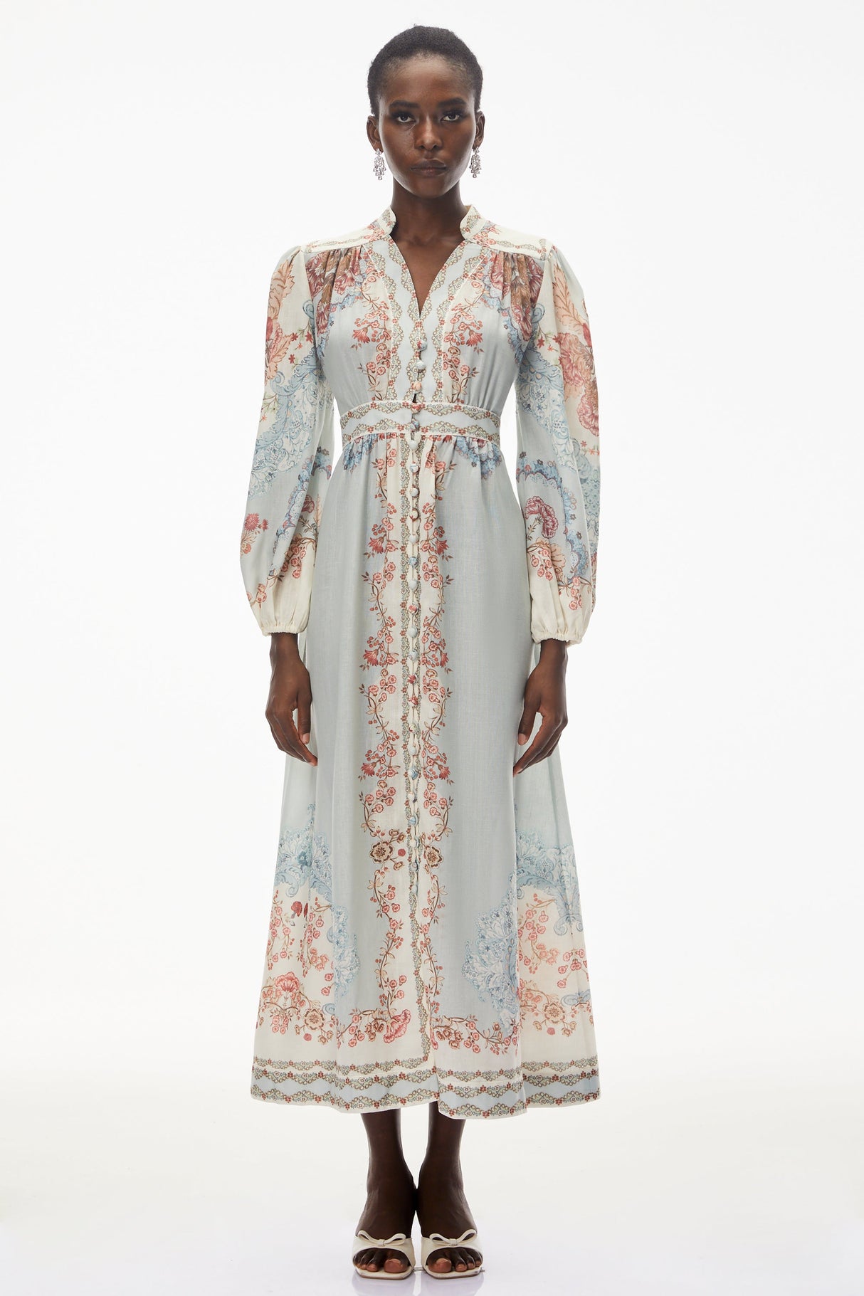 Aurohaya Grace Blue Floral Print Maxi Dress