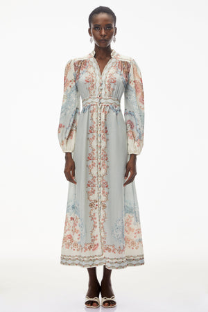 Aurohaya Grace Blue Floral Print Maxi Dress