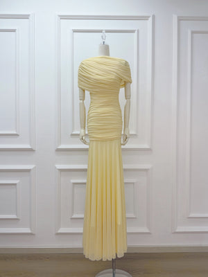 Aurohaya Mado One Shoulder Ruched Maxi Dress