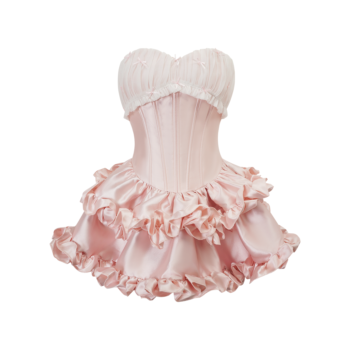 Aurohaya Laurine Pink Ruffled Satin Mini Dress