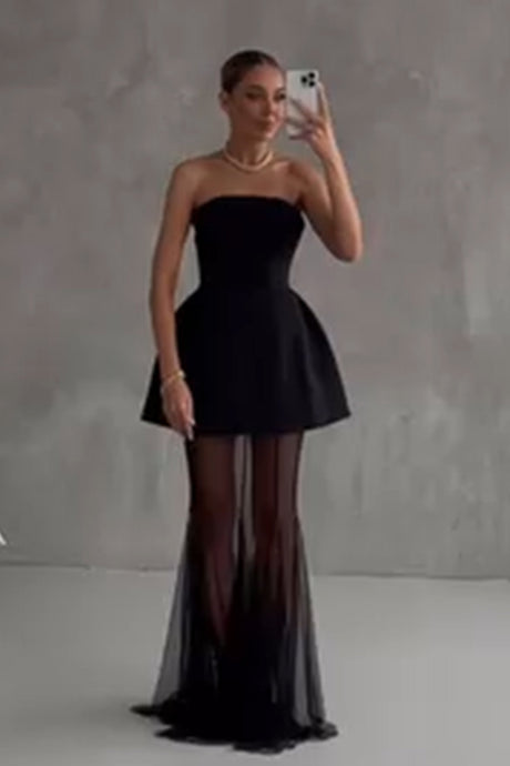 Aurohaya Mélanie Black Corset Dress & Mesh Skirt Set