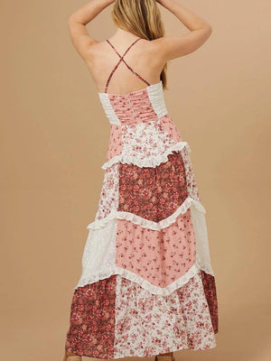 Aurohaya Elegant Patchwork Floral Print Maxi Dress