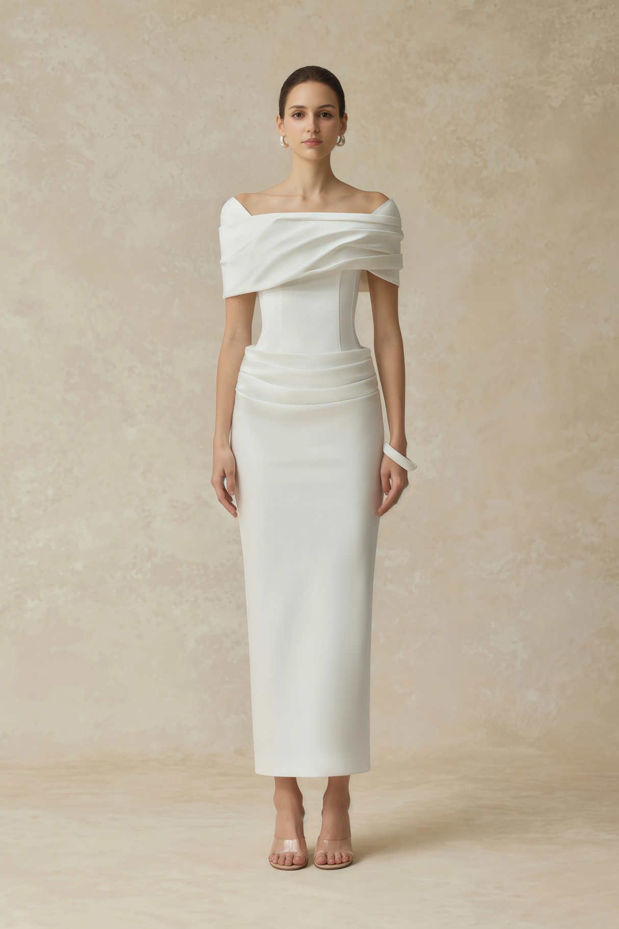Aurohaya Valérie White Draped Midi Dress White