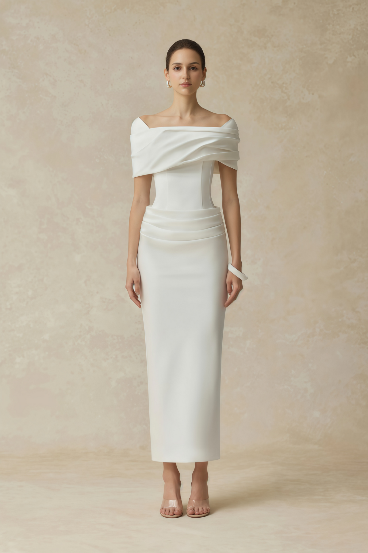Valérie White Draped Midi Dress