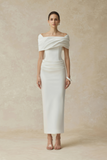 Valérie White Draped Midi Dress