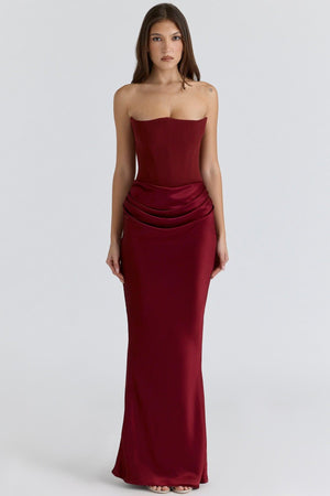 Aurohaya Vianne Off-Shoulder Corset Maxi Dress Wine