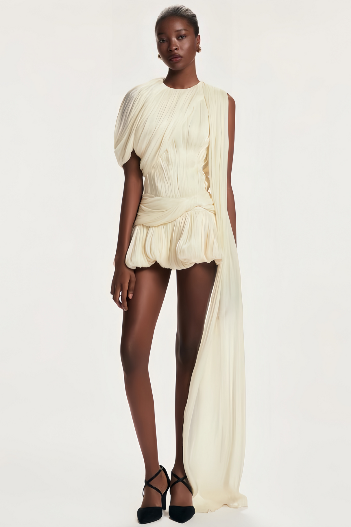Aurohaya Cyrielle Pleated Mini Dress with Ribbon Design Accent