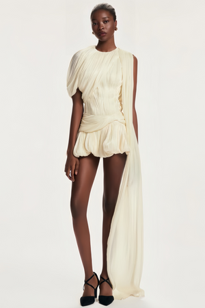 Aurohaya Cyrielle Pleated Mini Dress with Ribbon Design Accent