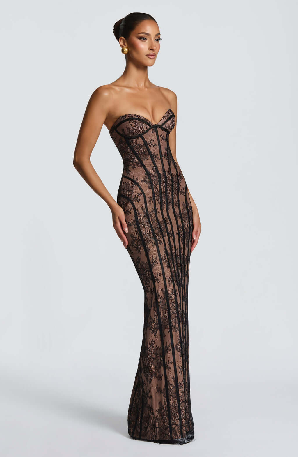 Aurohaya Constance Strapless Lace Maxi Dress