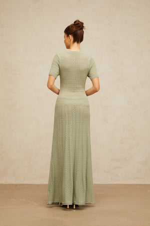 Aurohaya Siena Shirred Crochet-Knit Maxi Dress