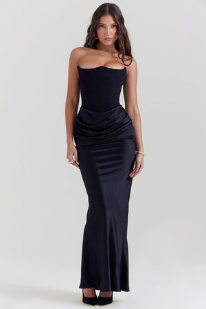 Aurohaya Vianne Off-Shoulder Corset Maxi Dress Black