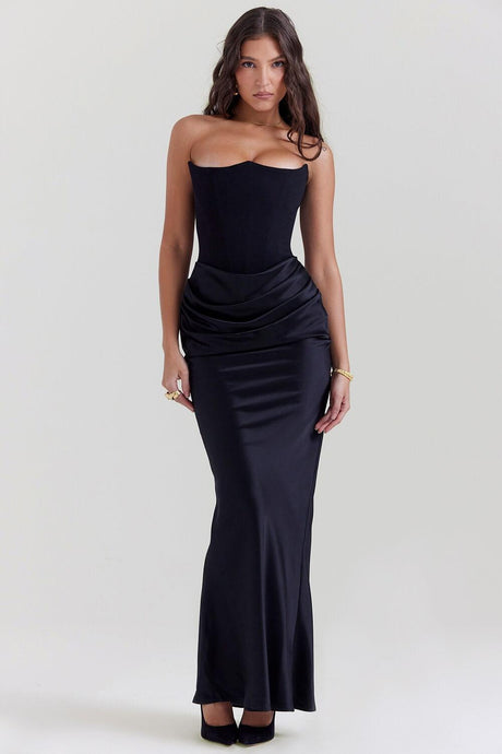 Aurohaya Vianne Off-Shoulder Corset Maxi Dress Black