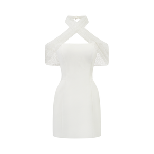 Aurohaya Ulla White Cross Over Bodycon Mini Dress