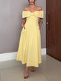 Aurohaya Elegant One-shoulder Bow Tie A-line Midi Dress Yellow