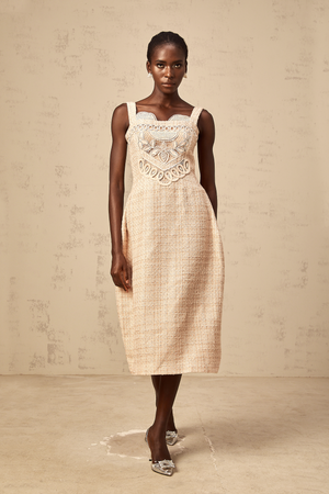Aurohaya Véronica neutrals interwoven embroidered mini dress