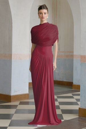 Aurohaya Catherine asymmetrical pleated maxi dress in Red