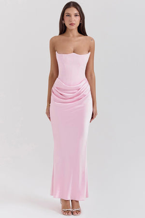 Aurohaya Vianne Off-Shoulder Corset Maxi Dress Pink