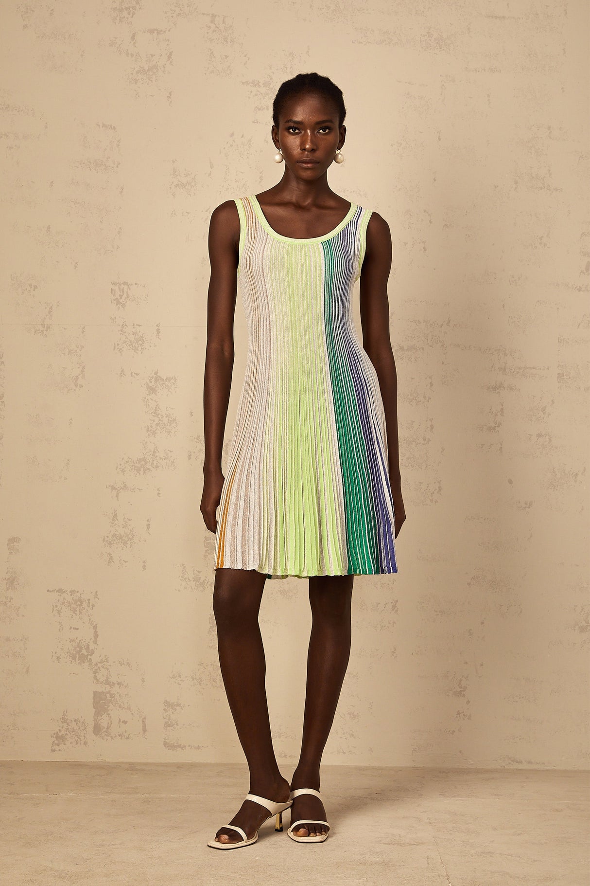 Aurohaya Amaryllis Green Sequin Striped Knit Mini Dress