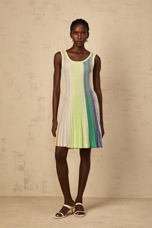 Aurohaya Amaryllis Green Sequin Striped Knit Mini Dress