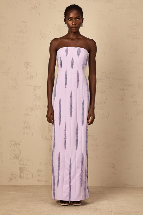 Aurohaya Émilie Purple Beaded Fringed Detail Maxi Dress