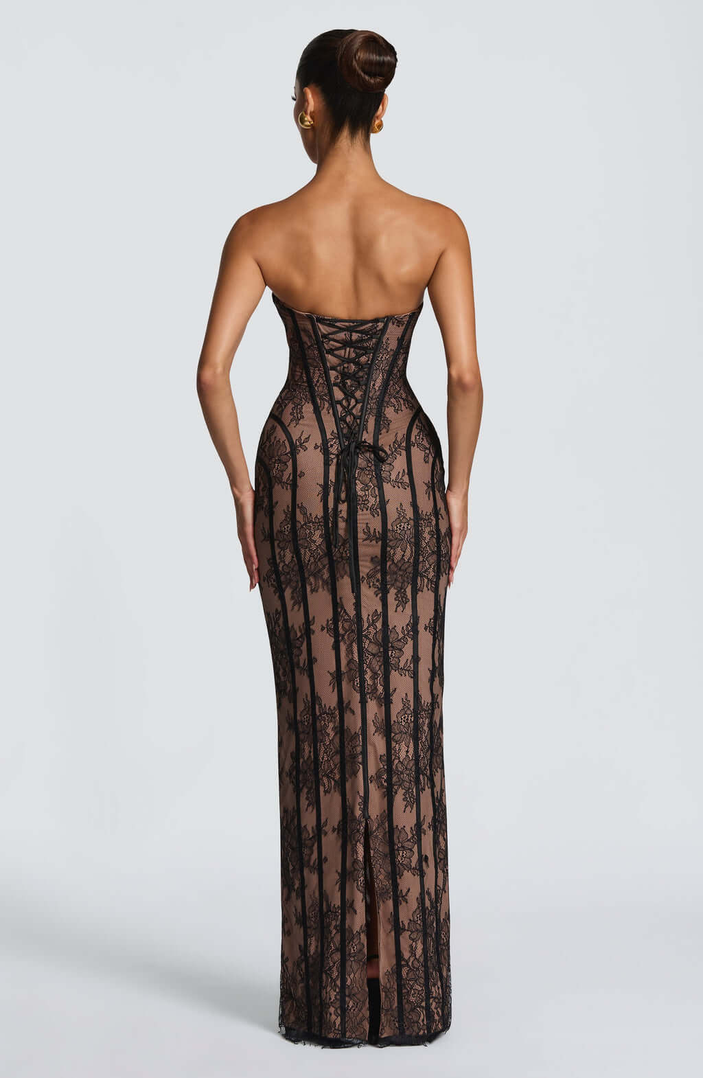 Aurohaya Constance Strapless Lace Maxi Dress