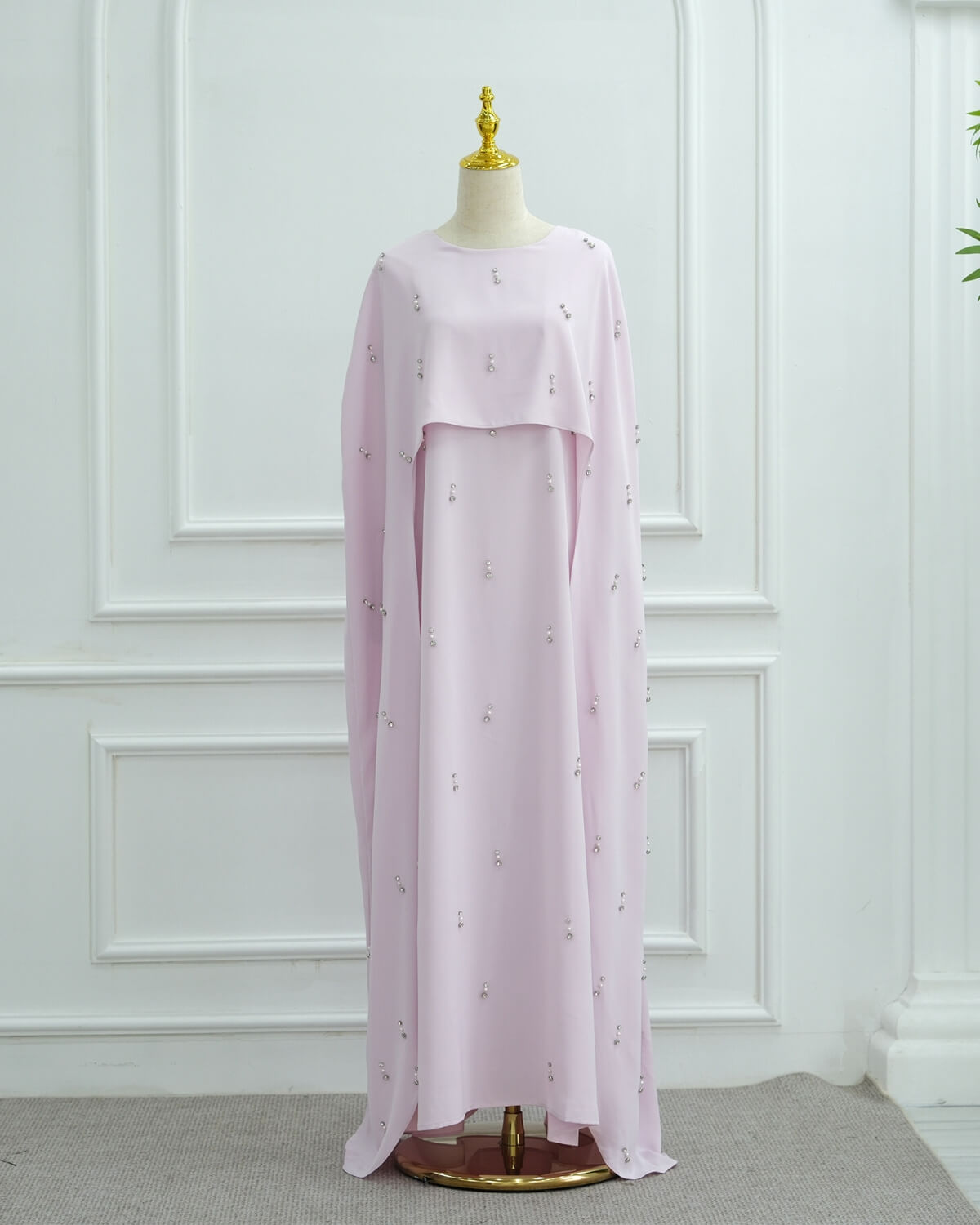 Luxury Pearl & Diamond Maxi Cape Dress