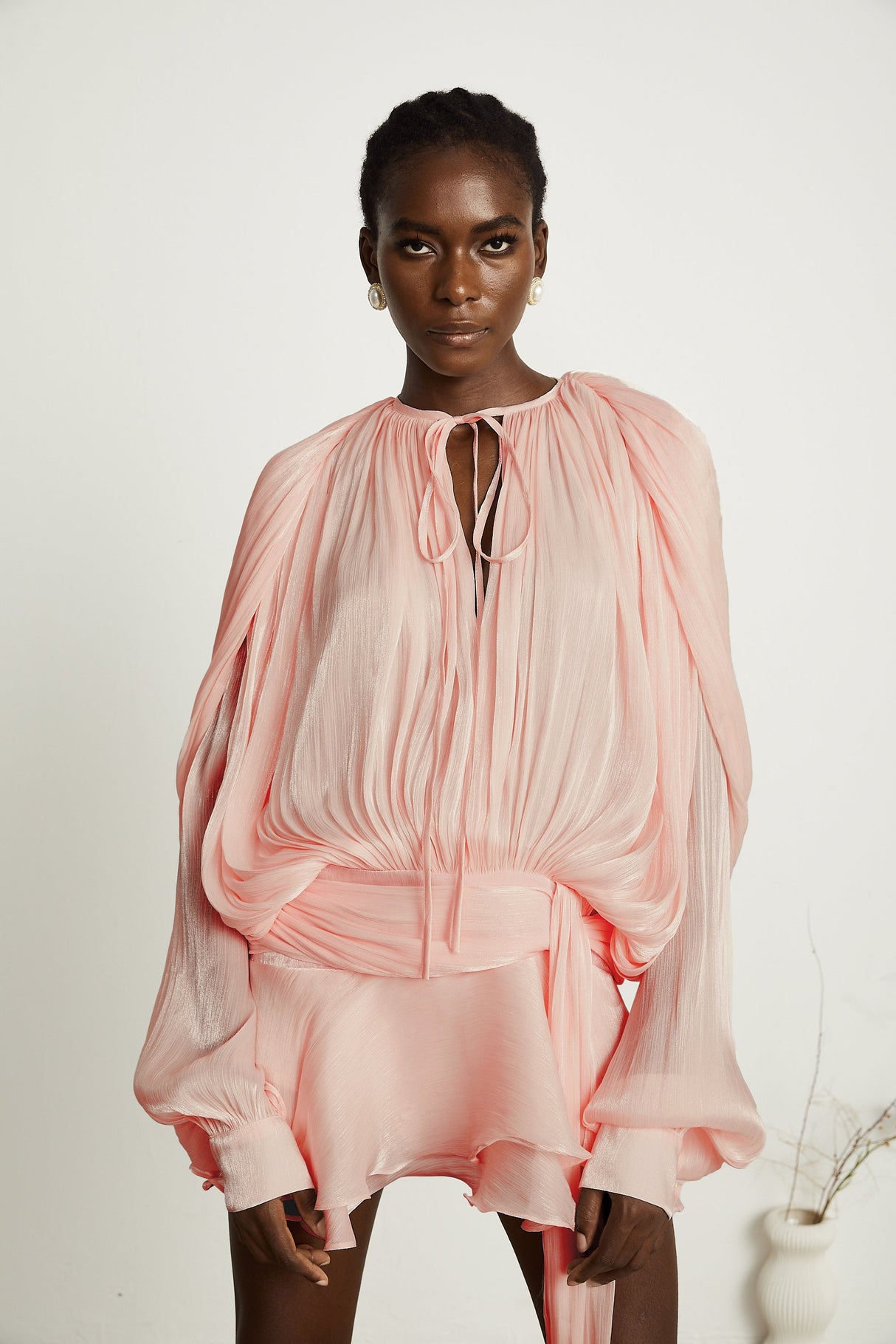 Aurohaya Eugénie Pink Fully Pleated Ruffled Mini Dress