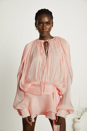 Aurohaya Eugénie Pink Fully Pleated Ruffled Mini Dress