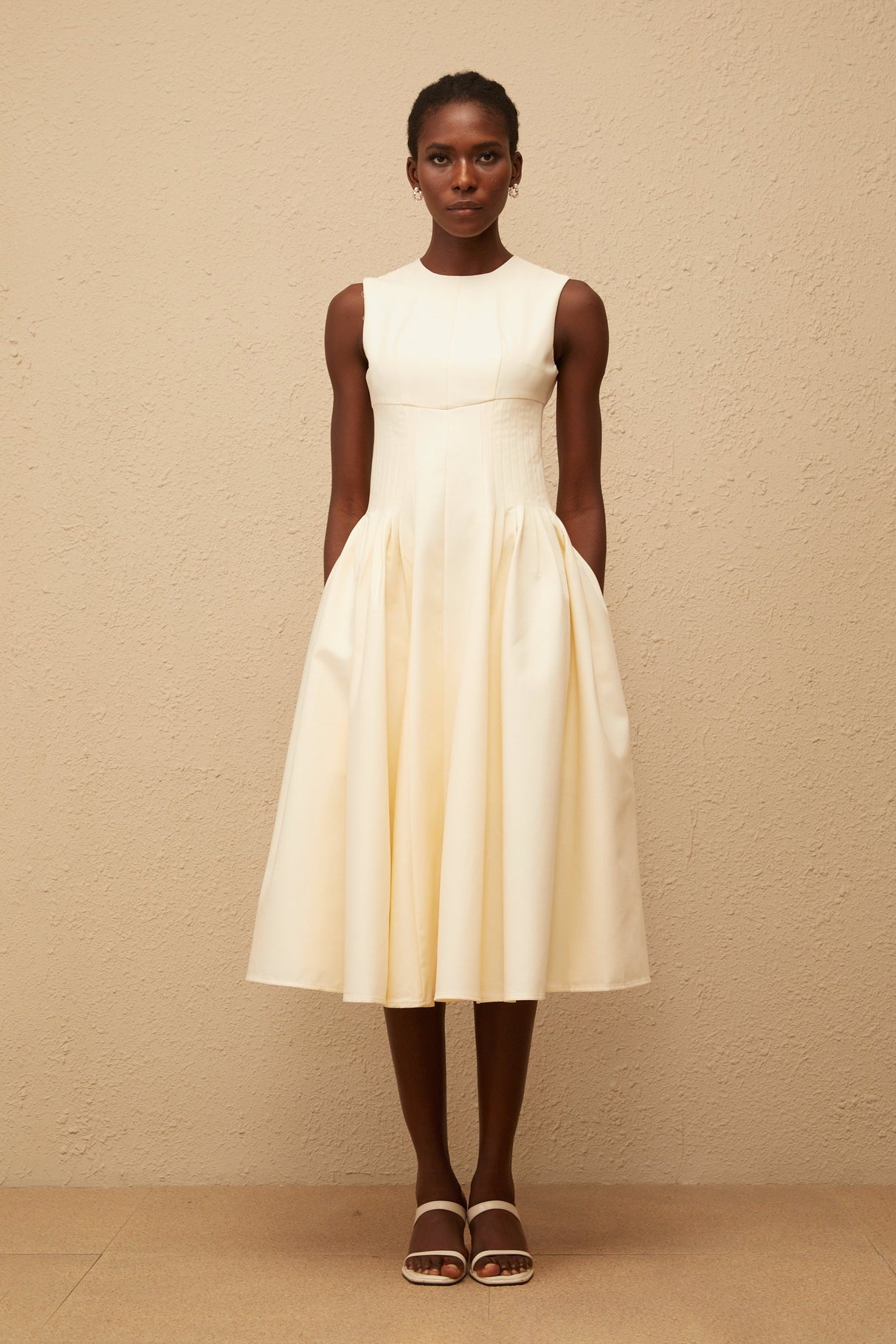 Aurohaya Velours Neutral Voluminous Midi Dress