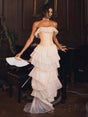 Aurohaya Justine Strapless Tiered Maxi Dress Beige